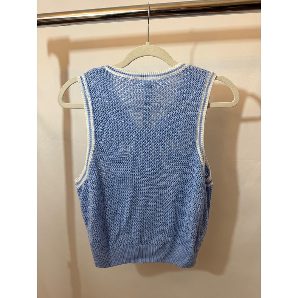 Victoria's Secret PINK Blue Open Knit V-Neck Sweater Vest Crest Logo NWT Medium - Picture 6 of 13
